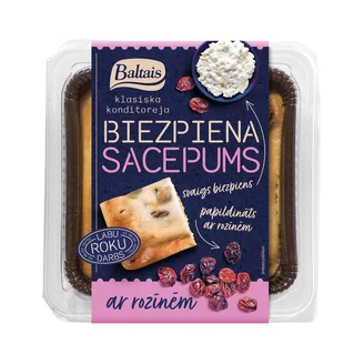 SACEPUMS BALTAIS BIEZPIENA AR ROZĪNĒM 250G