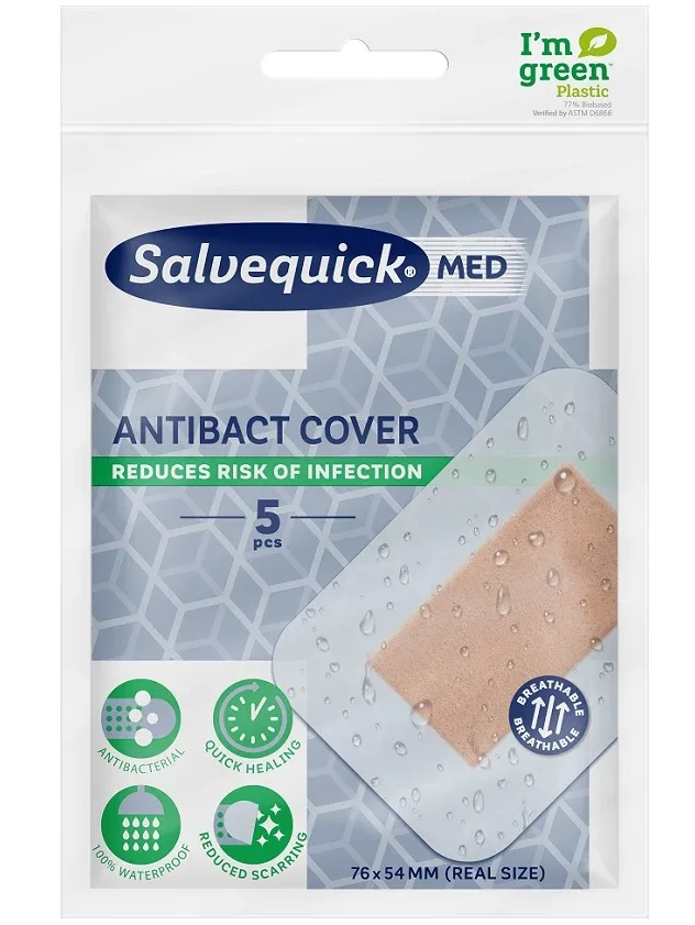 Salvequick Antibact Cover antibakteriāli pārsēji, 5 gb.