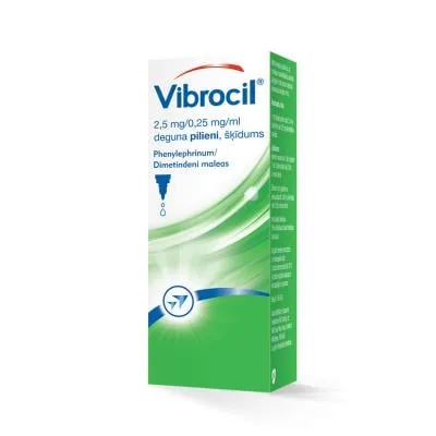 Vibrocil 2,5 mg/0,25 mg/ml deguna pilieni, šķīdums, 15 ml