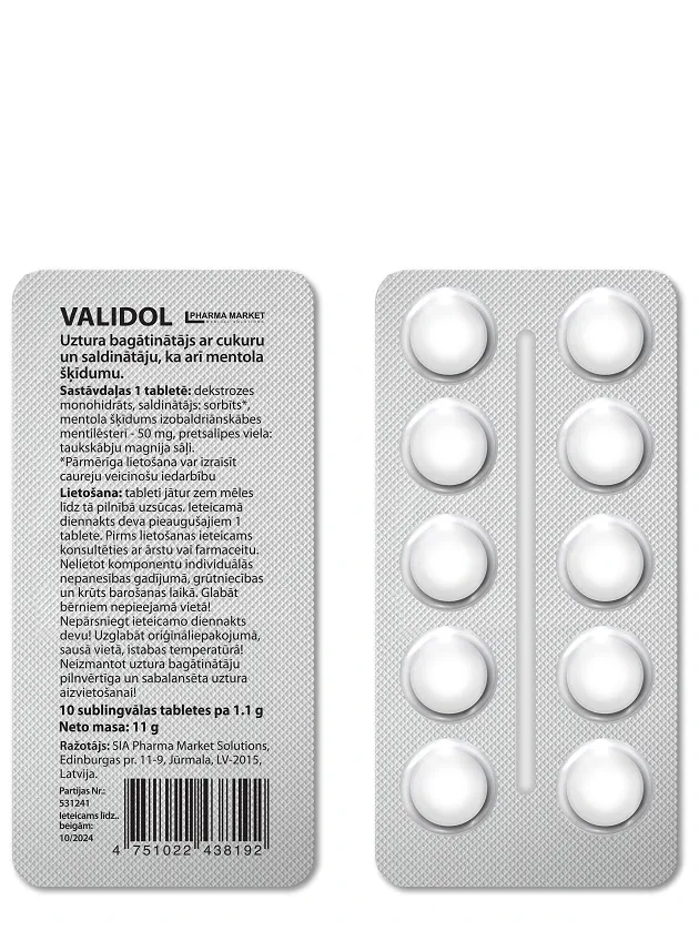 Validol tabletes, 10 gb.