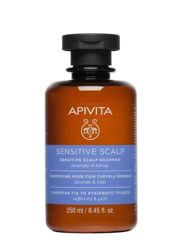 Apivita Sensitive Scalp šampūns jutīgai galvas ādai ar prebiotiķiem un medu, 250 ml