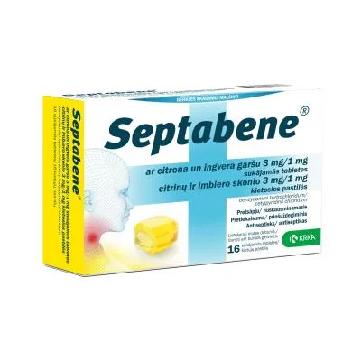 Septabene 3 mg/1 mg citronu, ingvera sūkājamās tabletes N16