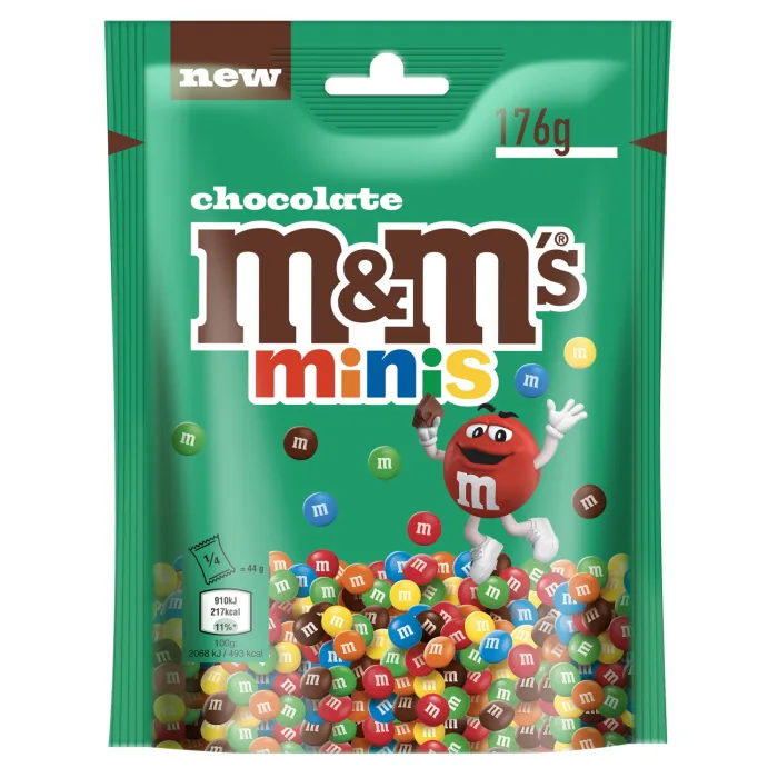DRAŽEJAS M&M'S MINIS KRAUKŠĶĪGĀ, KRĀSAINĀ GLAZŪRĀ 176G