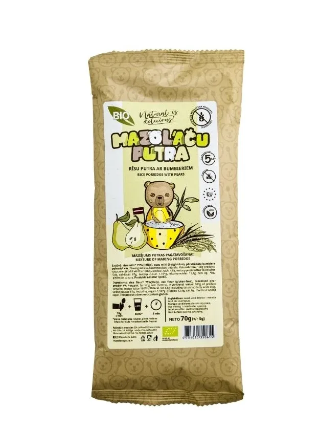 Mazo Lāču Putra BIO rīsu putra ar bumbieriem 5 m+ (bezglutēna), 70 g
