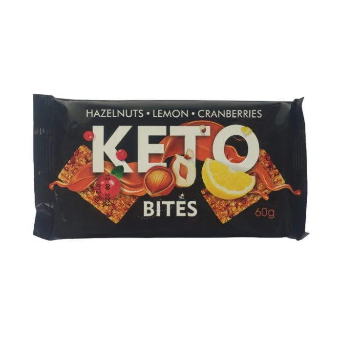 LAZDU RIEKSTU BATONIŅŠ KETO BITES AR DZĒRVENĒM UN CITRONU 60G