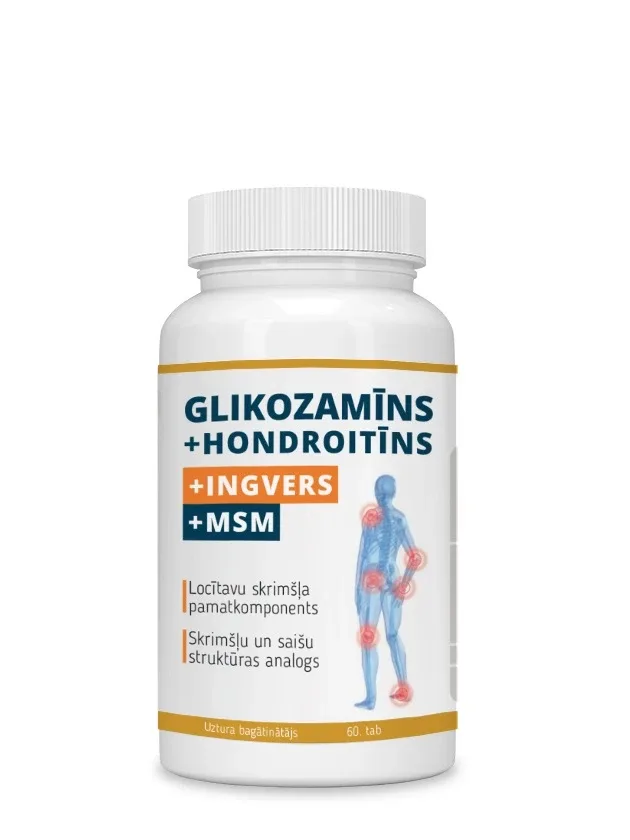 Glikozamīns + hondroitīns + ingvers+MSM, 60 tabletes