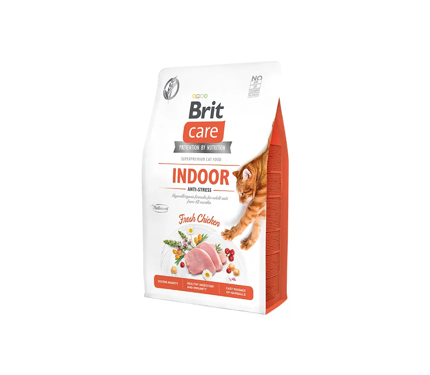 SAUSĀ BARĪBA KAĶIEM BRIT CARE GF INDOOR ANTI-STRESS, AR VISTU, 2KG