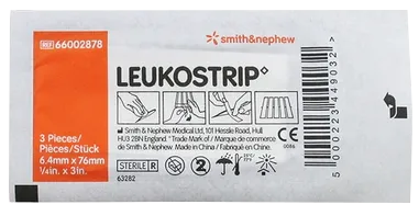 Leukostrip 6,4 mm X 76 mm brūču pārsējs, 3 gab.