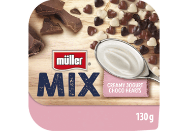 JOGURTS MÜLLER MIX AR ŠOKOLĀDES SIRSNIŅĀM 130G
