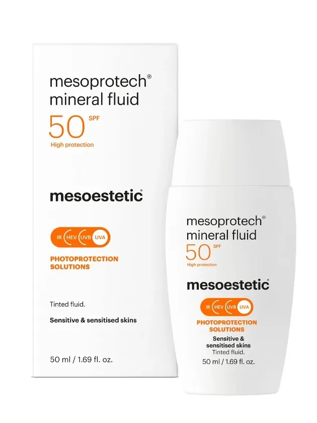 Mesoestetic Mesoprotech Mineral Fluid 50+ saules aizsargkrēms ar minerālo UV filtru, 50 ml