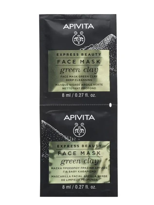 Apivita Express dziļi attīroša sejas maska ar zaļo mālu, 2 x 8 ml
