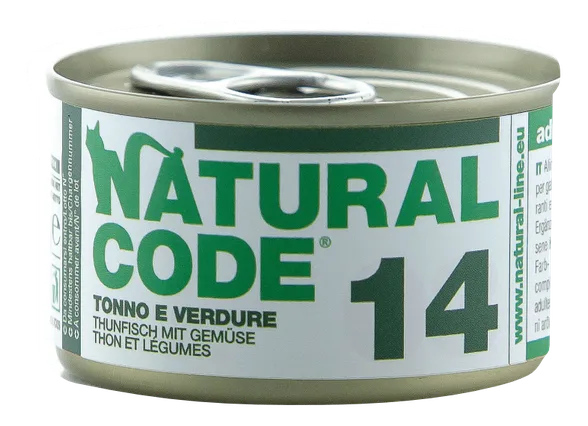 Natural Code 14 tuncis un dārzeņi konservi kaķiem, 85 g