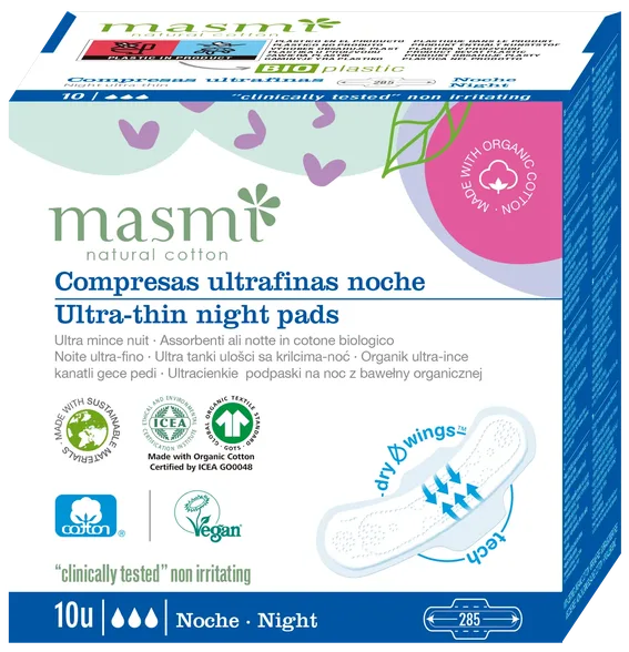 Masmi Ultra-Thin Night higiēniskās paketes, 10 gab.
