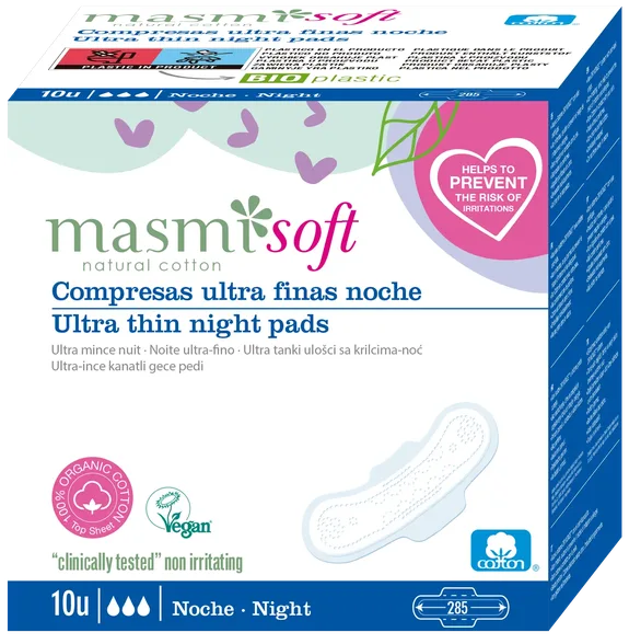 Masmi Organic Cotton, soft ultrathin night with wings ikdienas ieliktnīši, 10 gab.