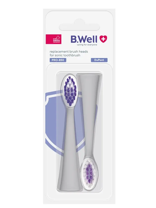 B.Well Pro-850 elektriskās zobu birstes balti uzgaļi, 2 gb.