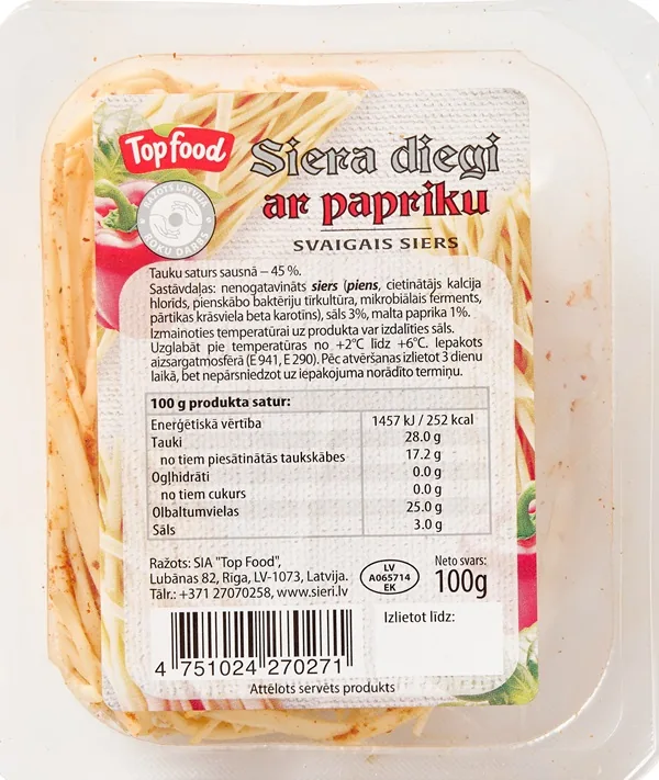 SVAIGAIS SIERS TOP FOOD, SIERA DIEGI AR PAPRIKU 100G