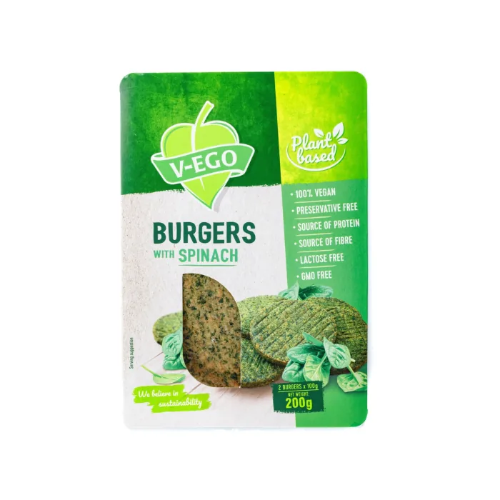 VEGĀNU BURGERI V-EGO AR SPINĀTIEM 200G