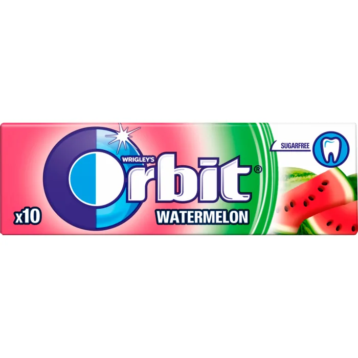 KOŠĻĀJAMĀ GUMIJA ORBIT AR ARBŪZA GARŠU BEZ CUKURA 14G