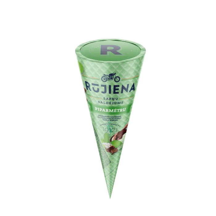 SALDĒJUMS RŪJIENAS PIPARMĒTRU AR ŠOKOLĀDES PIEDEVU VAFEĻU KONUSĀ 110ML/65G