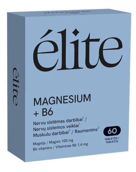 Elite Magnesium+ B6 tabletes, 60 gab.