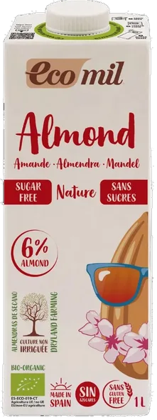 Ecomil Almond Nature, sugar free dzēriens, 1000 ml