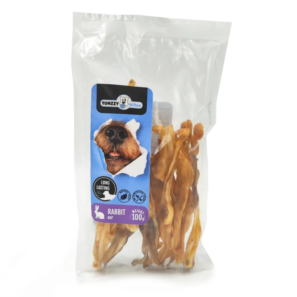 SUŅU GARDUMS YUMZZYBITES, ŽĀVĒTAS TRUŠA AUSIS, 100G