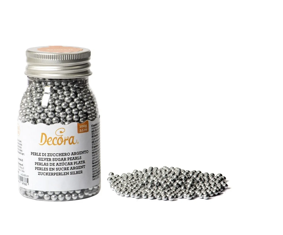 PĀRTIKAS CUKURA PĒRLES DECORA, SUDRABA, 100G