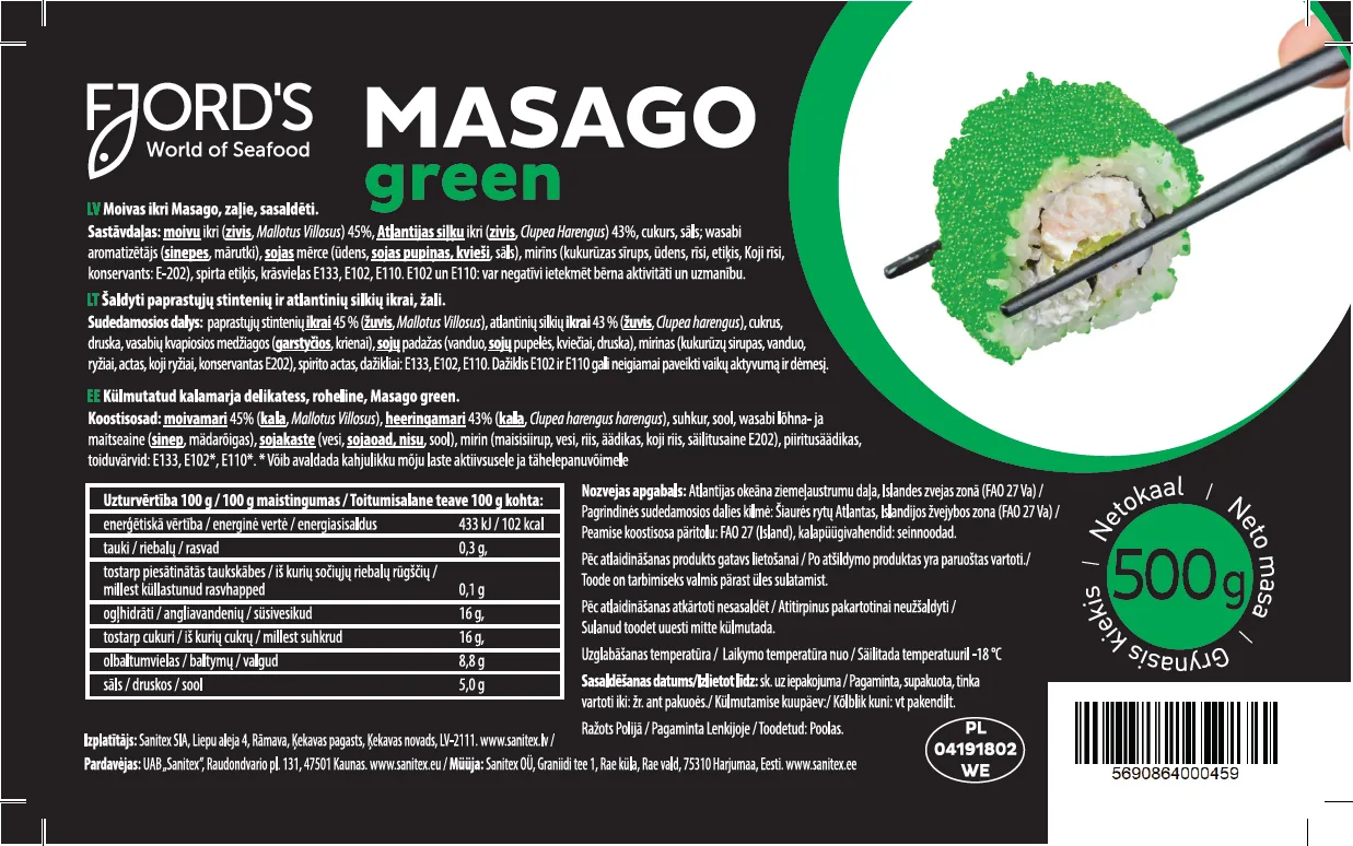 IKRI MASAGO ZAĻIE FJORD'S, 500G, SALDĒTI