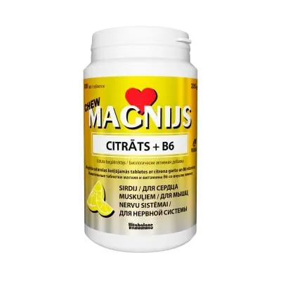 Vitabalans Magnijs citrāts 375 mg + B6 chew košļājamās tabletes N100