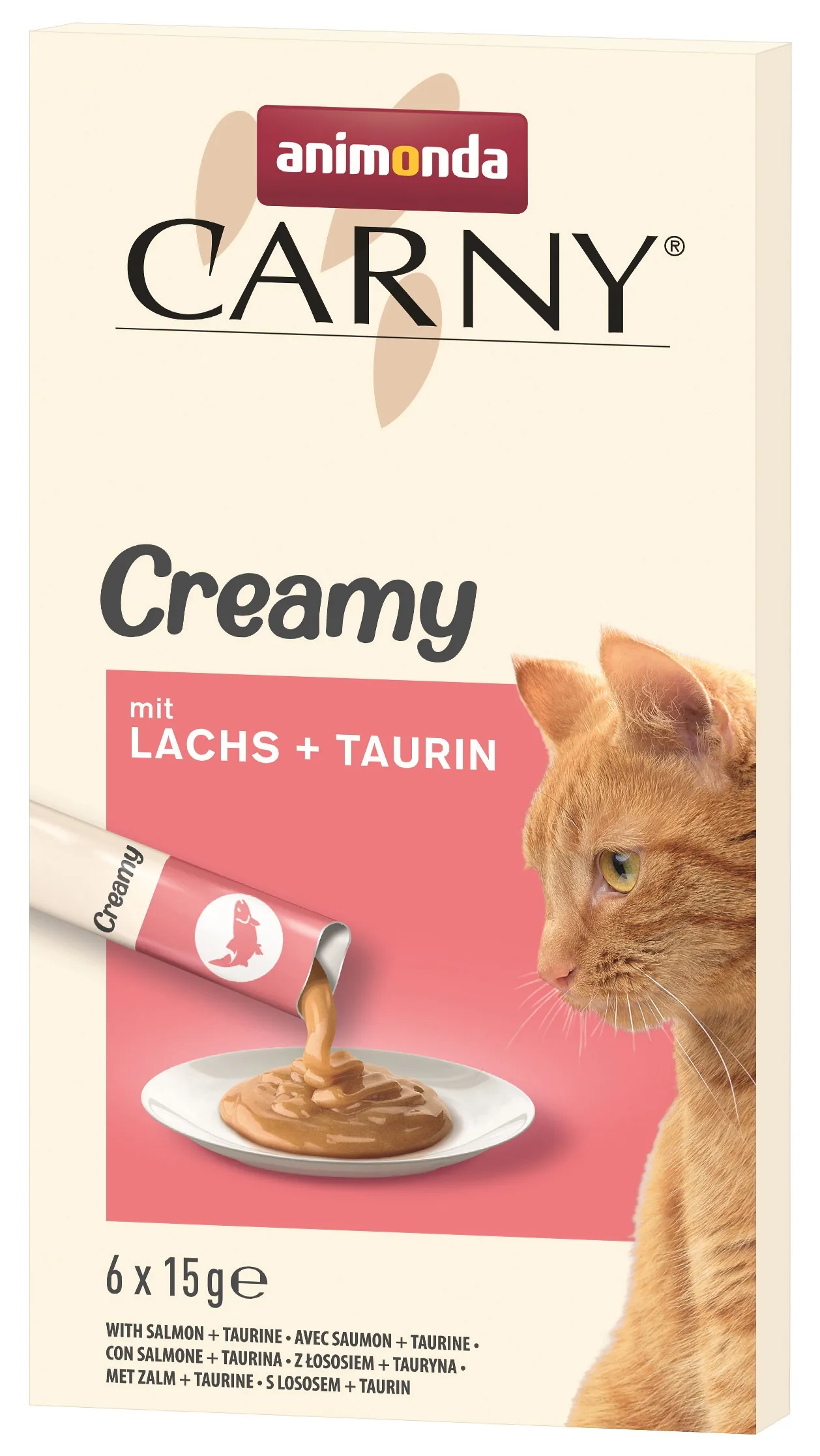 GARDUMS KAĶIEM ANIMONDA CARNY CREAMY, LASIS, TAURĪNS, 6X15G