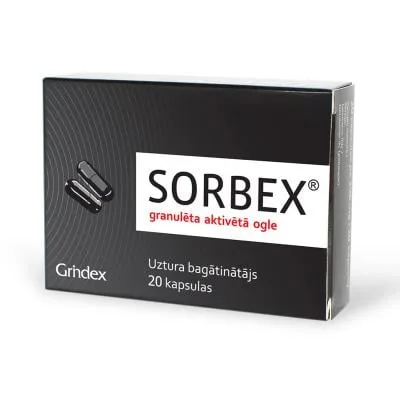 Sorbex granulēta aktivētā ogle, kapsulas N20
