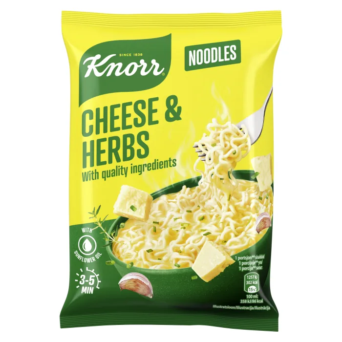 NŪDELES KNORR AR SIERU UN ZAĻUMIEM ĀTRI PAGATAVOJAMĀS 61G