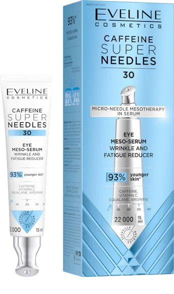 Eveline Coffeine Super Needles 30 eye meso-serum wrinkle and fatigue reducer acu krēms, 15 ml