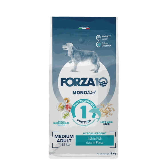 FORZA10 Monodiet Medium Adult ar zivi, suņiem sausā barība, 12 kg