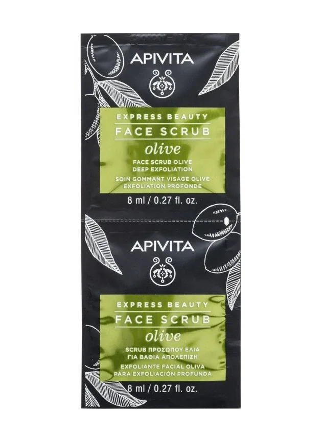 Apivita Express sejas skrubis dziļai eksfoliācijai ar olīvām, 2 x 8 ml