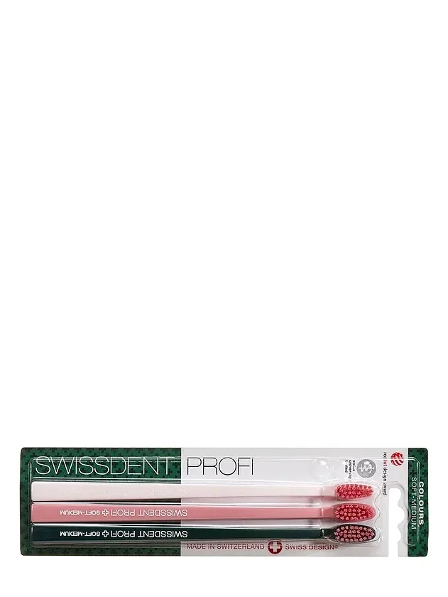 Swissdent Colours vidēji mīkstas zobu birstes (rozā, balta,zaļa), 3 gb.