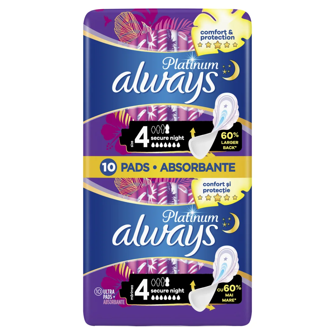 HIGIĒNISKĀS PAKETES ALWAYS PLATINUM SECURE NIGHT, S4, 10 GAB.