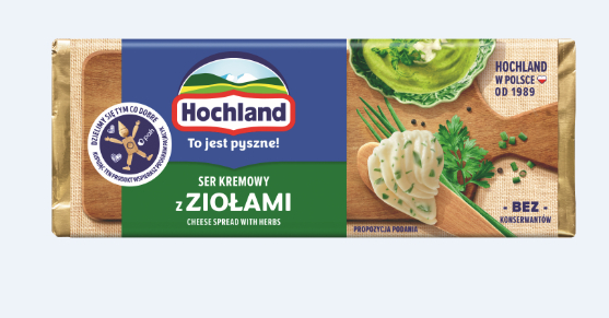 KAUSĒTAIS SIERS HOCHLAND, AR ZAĻUMIEM, 90G