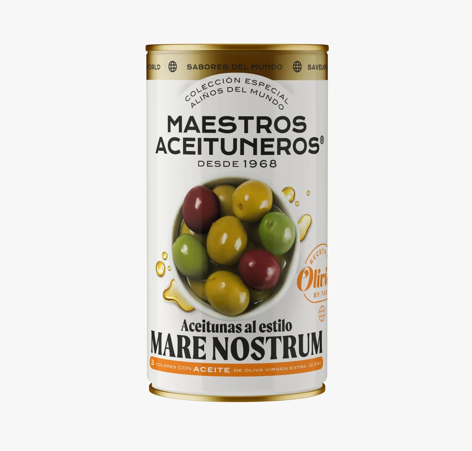 Zaļās un melnās olīvas bez kauliņiem Maestros Aceituneros ''Mare Nostrum'' gaumē, 4,2 kg/2,5 kg