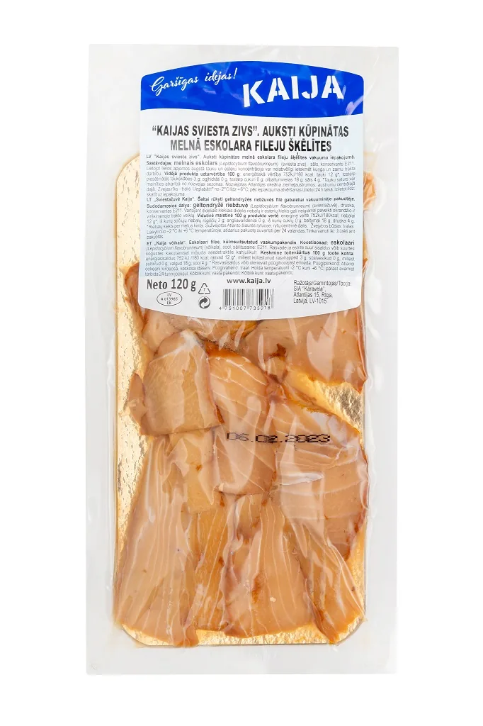 MELNĀ ESKOLARA FILEJU ŠĶĒLĪTES AUKSTI KŪPINĀTAS KAIJA, 120 G