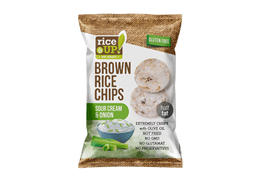 ČIPSI RICE UP BRŪNO RĪSU AR KRĒJUMA SĪPOLU GARŠU 60G