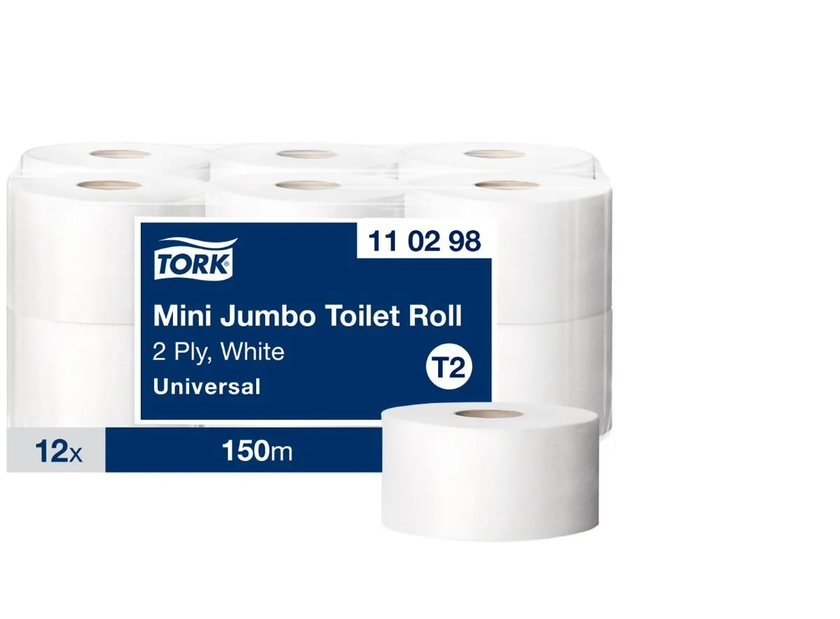 TUALETES PAPĪRS TORK MINI JUMBO T2 UNIVERSAL 150M 2 SLĀŅI, 12 RUĻĻI,110298