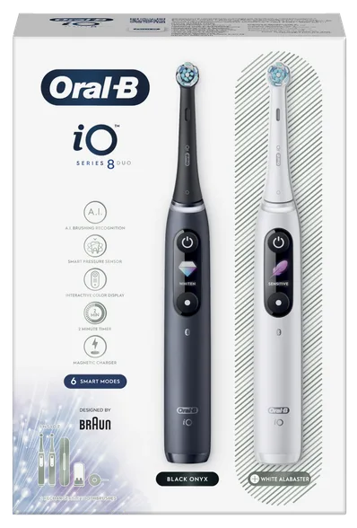 Oral-B IO8 Duo Black + White elektriskā zobu birste, 2 gab.
