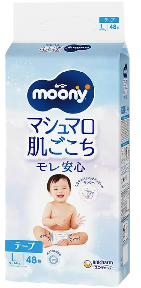Moony L (9-14 kg) autiņbiksītes, 48 gab.