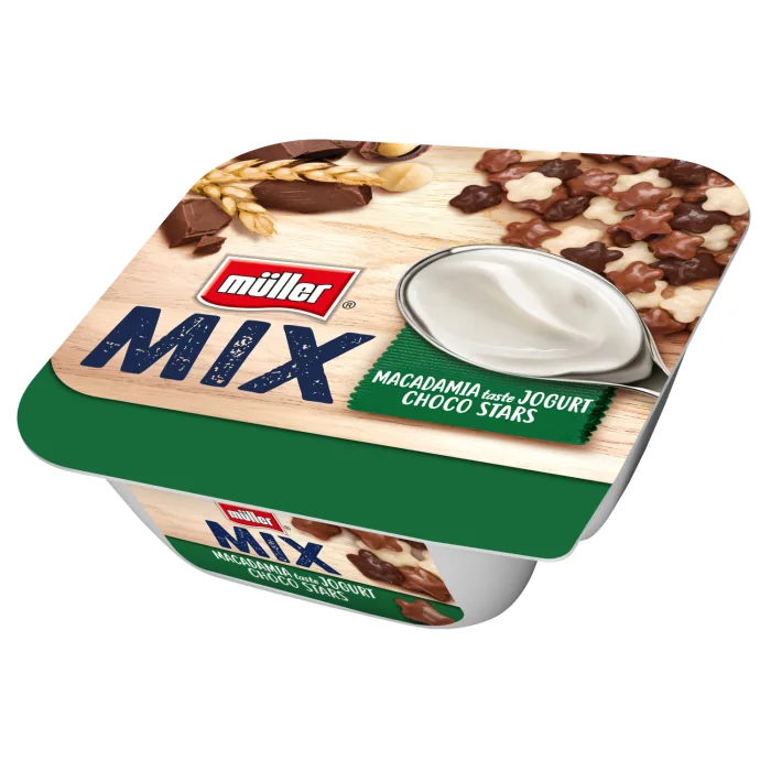 JOGURTS MULLER MIX MAKADĀMIJAS AR ŠOKOLĀDES ZVAIGZNĒM 130G
