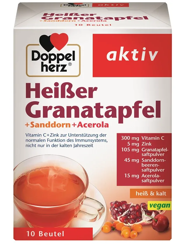 Doppelherz Aktiv Heise granātābols + C vitamīns + cinks karstais dzēriens, 10 gb.