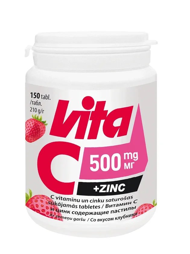 Vitabalans Vita C 500 mg +zinc ar zemeņu garšu, 150 tabletes