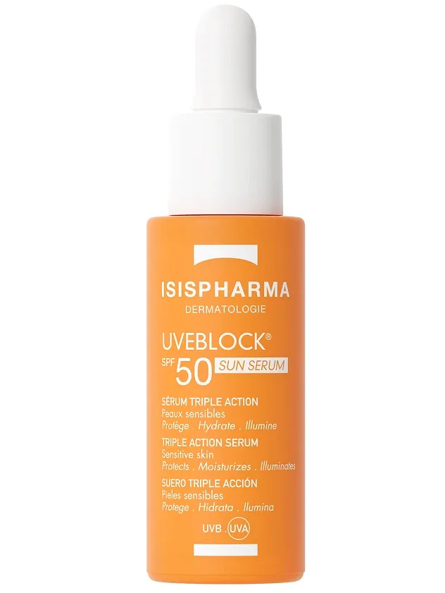 Isispharma Uveblock SPF50 Sun Serum trīskāršas iedarbības serums aizsardzībai no saules, 28 ml