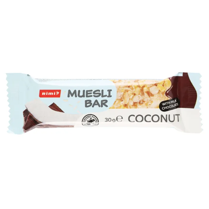 MUSLI BATONIŅŠ RIMI AR KOKOSRIEKSTIEM UN PIENA ŠOKOLĀDI 30G