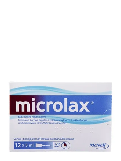 Microlax rektālais šķīdums 5 ml, 12 gb.